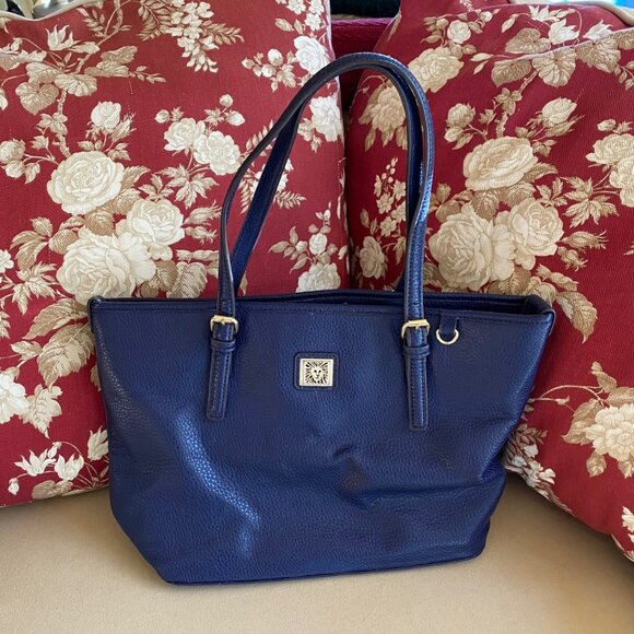 Anne Klein Navy Blue Textured Bag - 10" x 12" - Picture 1 of 10